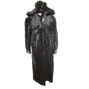 Regency Fur Vintage Sheared Beaver Coat Full Length Fur Coat Hooded Black sz M-L
